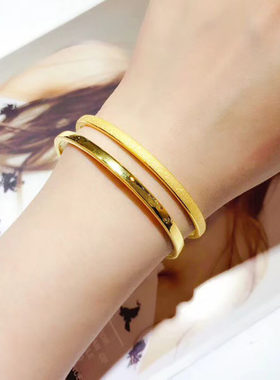 新款黄金手镯女足金999光圈手环金镯子正圆磨砂简约纯金手镯