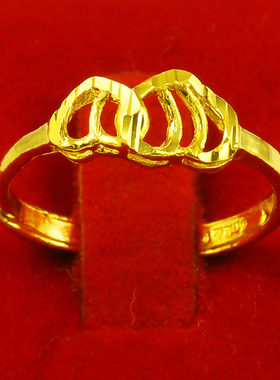 黄金戒指女款9999足金爱心形纯金指环心心相印送女友生日礼物