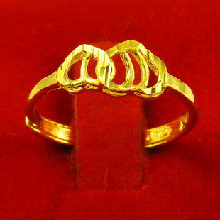 黄金戒指女款9999足金爱心形纯金指环心心相印送女友生日礼物