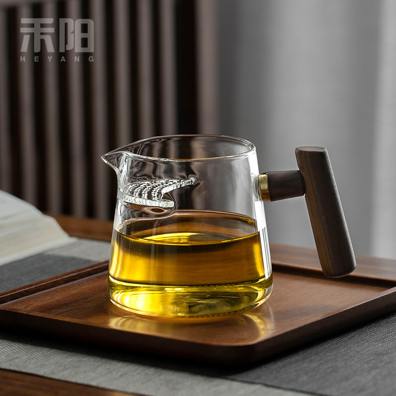禾阳 耐热加厚月牙公道杯茶漏一体泡绿茶分茶器茶水分离玻璃公杯