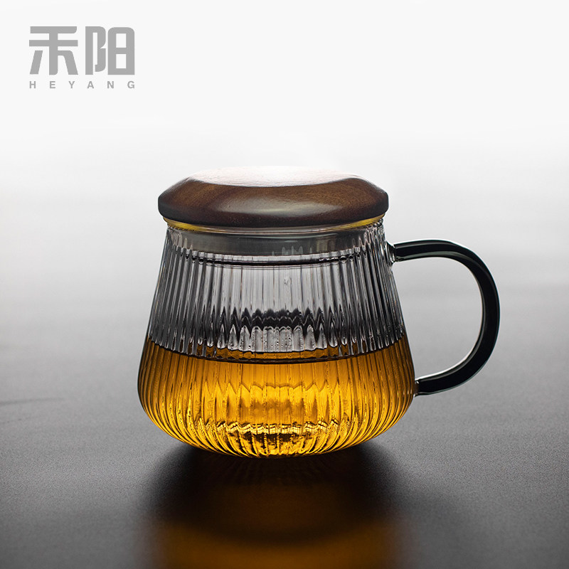 禾阳 耐热玻璃泡茶杯家用带把茶水分离杯子简约大容量带过滤水杯
