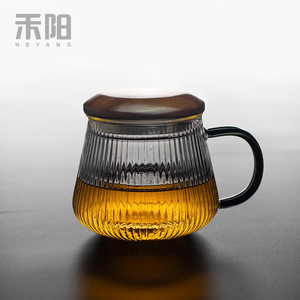禾阳 耐热玻璃泡茶杯家用带把茶水分离杯子简约大容量带过滤水杯