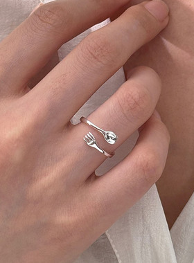 一恋趣味勺子叉子戒指女时尚设计创意百搭开口指环小众个性食指戒