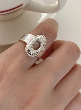 镂空椭圆形戒指女小众设计 开口素圈戒指2025新款爆款