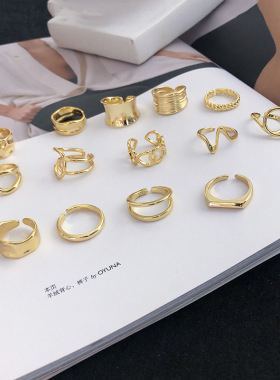 一恋欧美个性金色复古戒指女925镀银高级感ins韩版学生简约开口食
