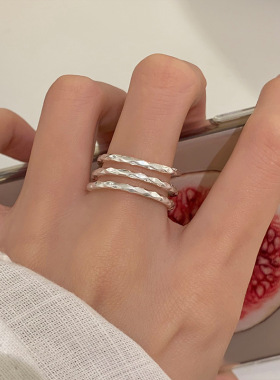 一恋简约三层线条戒指女缠绕时尚个性闪亮指环冷淡风食指戒潮