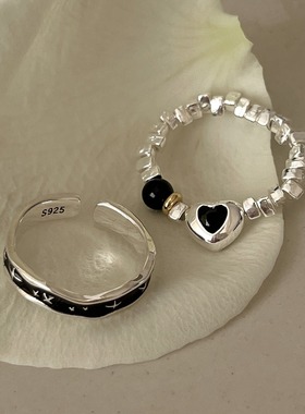 一恋甜酷叠戴满天星戒指女黑色滴