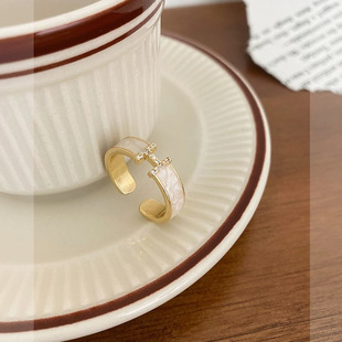 一恋简约H型戒指女轻奢高级感精致滴釉开口戒子女食指指环