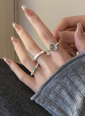 一恋甜酷蓝色眼泪戒指女叠戴百搭个性素圈指环网红小众食