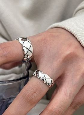 一恋几何菱形格戒指女简约时尚波浪开口指环ins风小众食