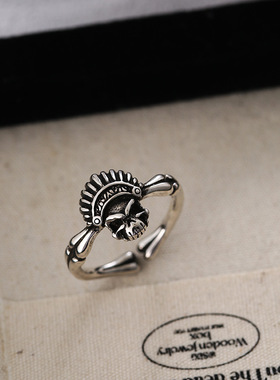 一恋骷髅头戒指女复古印第安风情小众个性嘻哈开口指环食