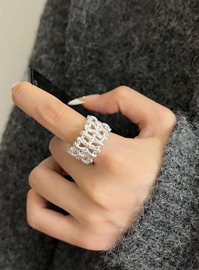 一恋甜美蕾丝镂空戒指女几何时尚宽边气质百搭开口指环小众设计食