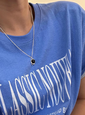 一恋不规则黑色锆石吊坠项链女百搭冷淡风气质叠戴锁骨链颈