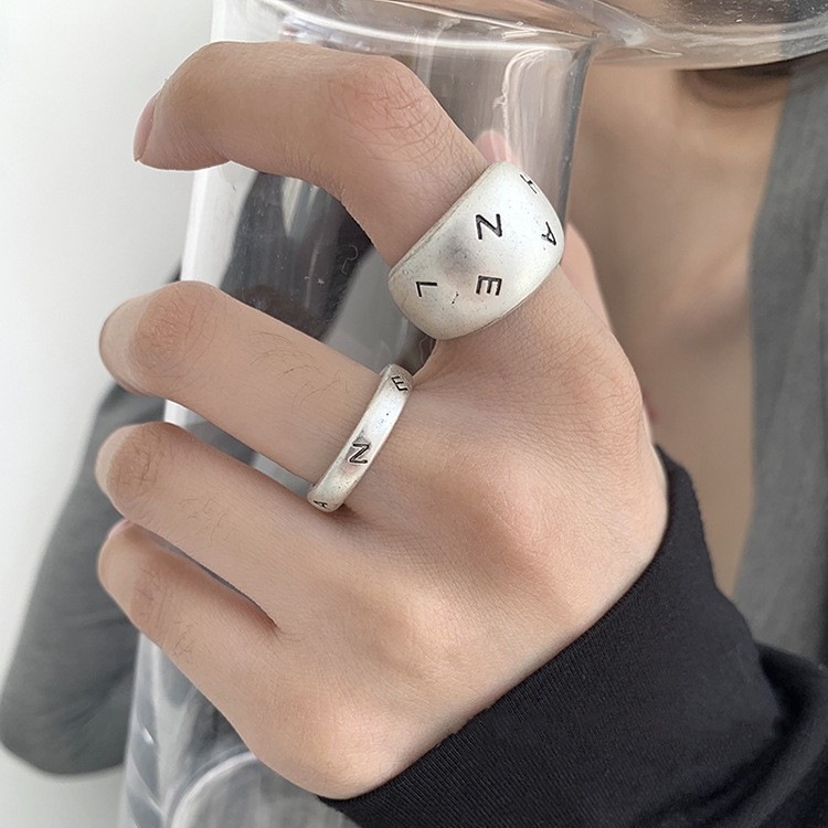一恋复古字母叠戴戒指女几何时尚简约百搭气质开口指环网红个性食