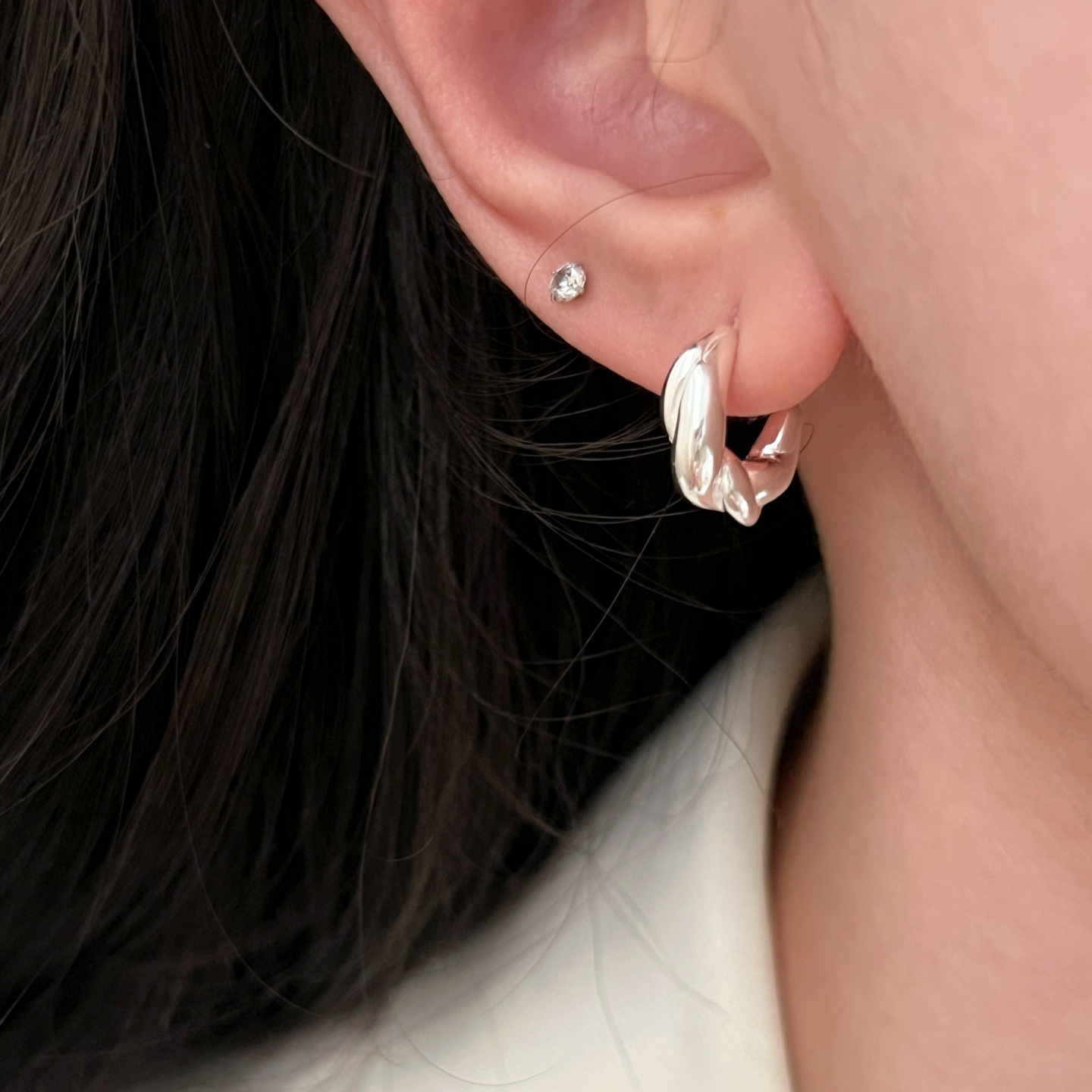 一恋精致C型麻花耳钉女简约时尚百搭气质个性耳环ins风小众设计耳