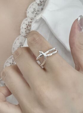 一恋简约冷淡风几何线条缠绕戒指女个性嘻哈朋克百搭开口指环食指