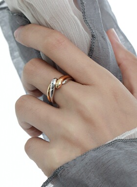 一恋波浪弯曲缠绕戒指女简约冷淡风金银撞色开口指环食指戒潮