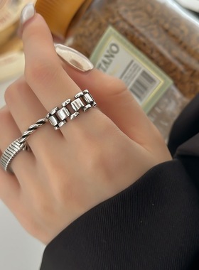 一恋几何表链戒指女复古做旧重工