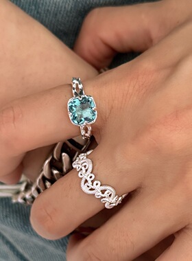 一恋鸢尾花朵戒指女镂空藤蔓精致百搭叠戴蓝色开口指环ins风食指