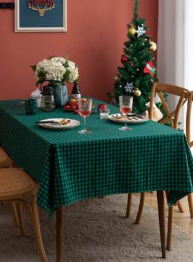 Christmas retro green grid Nordic INS cotton linen rectangul