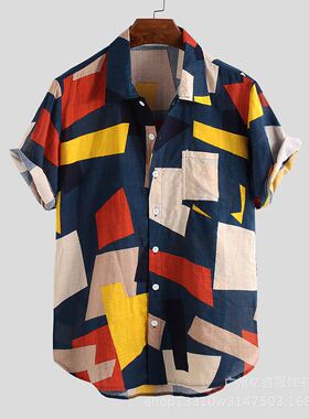 Men's shirts Hawaiian Printed Male Blouse Tops Casual Bu