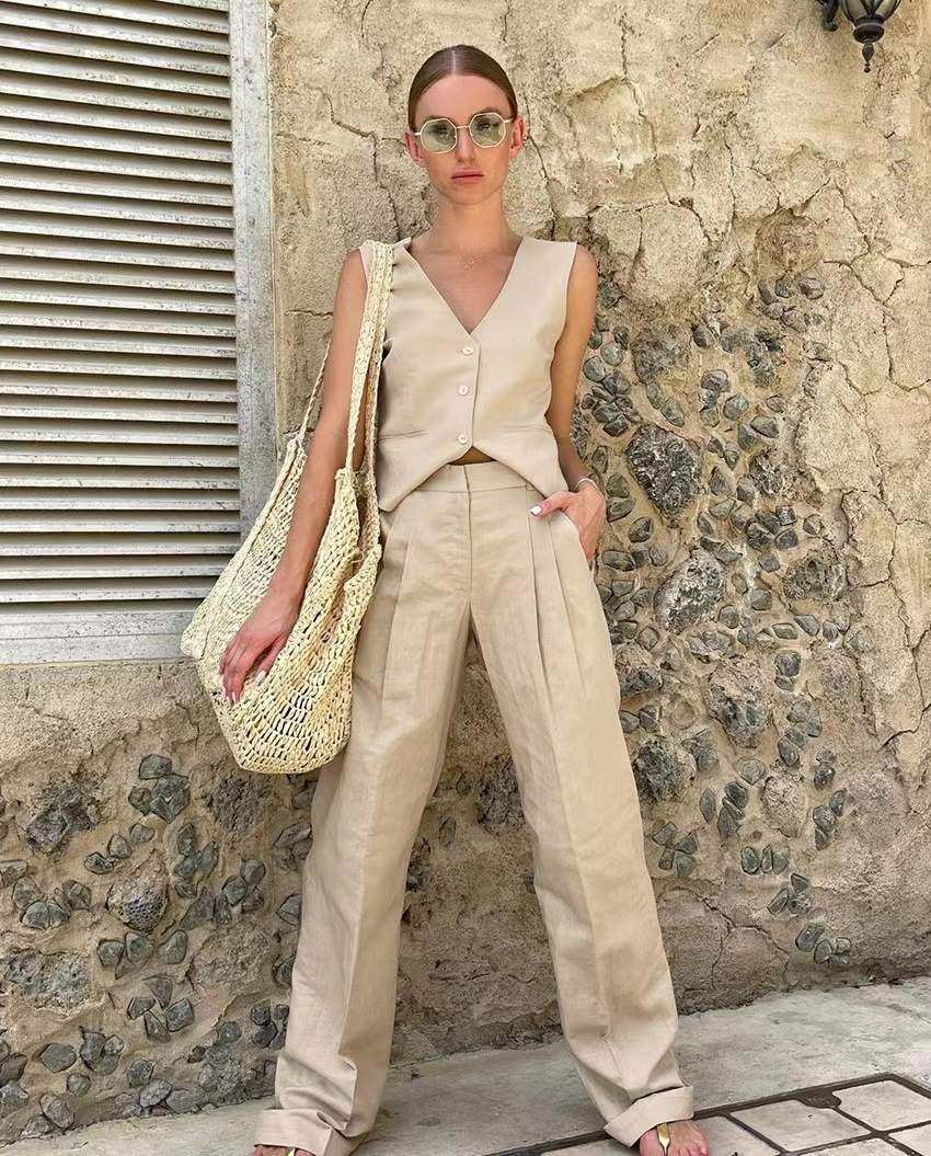 欧美新款夏季休闲时尚无袖背心长裤套装 Tank top long pants set