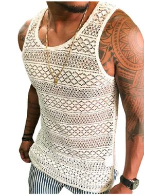 夏季欧美男士新款镂空透气背心 外贸男装上衣休闲T恤Men tank top