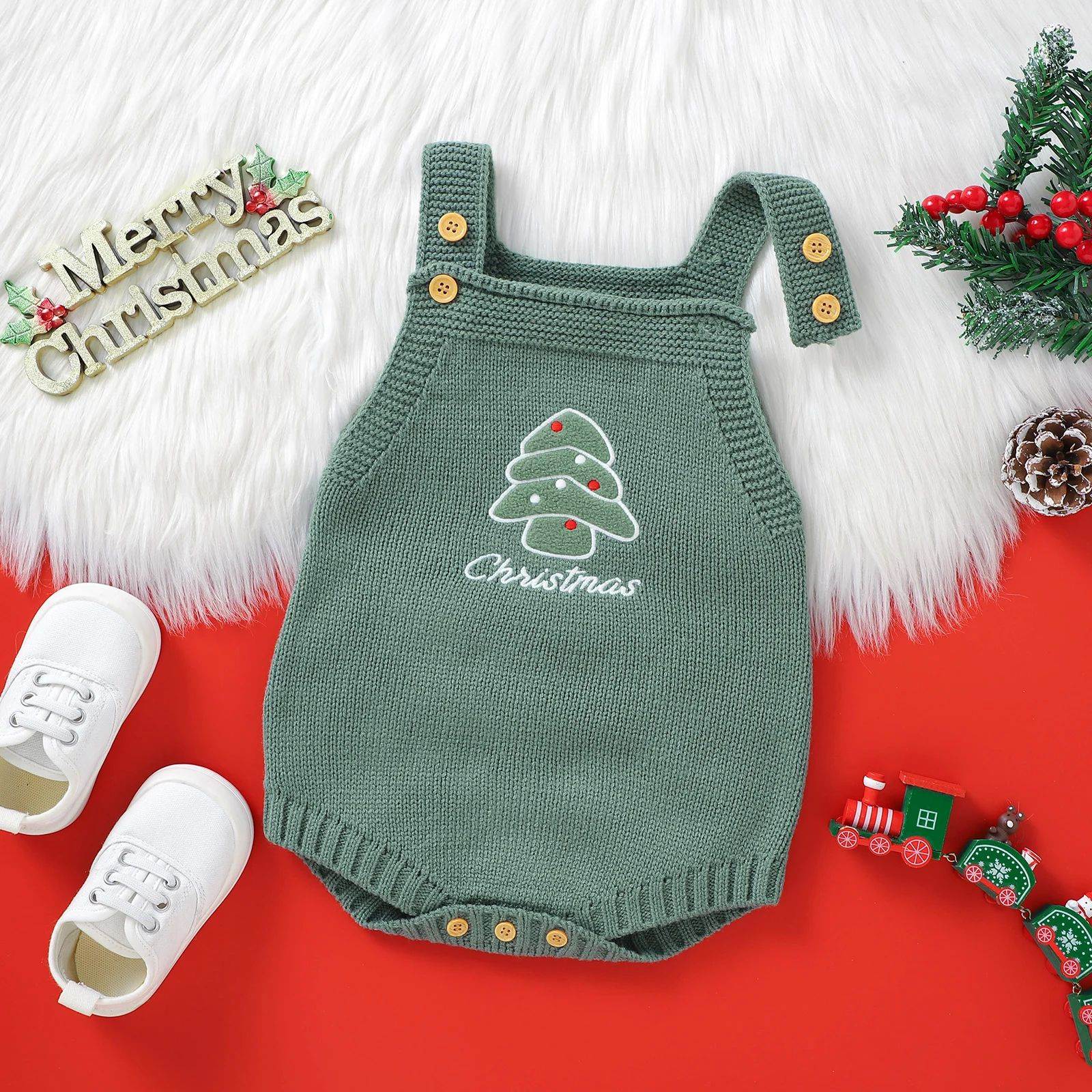 Christmas Baby Boys Girls Knit Overalls Romper Autumn Winter