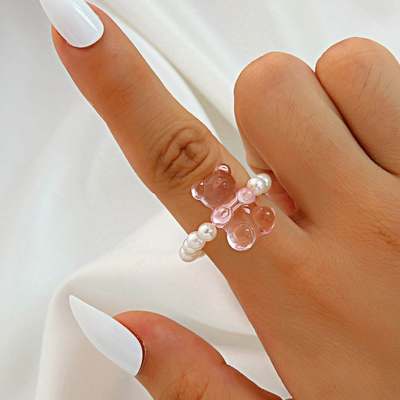 Colored animal cartoon ring esin pearl index finger ring指环
