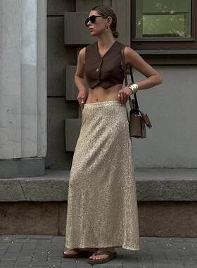 欧美新款街头性感辣妹亮片半身裙Sexy slim fitting sequin skirt