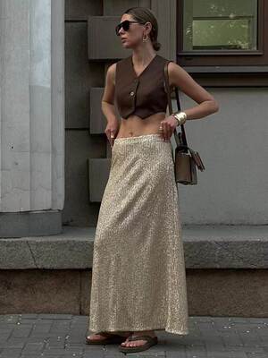 欧美新款街头性感辣妹亮片半身裙Sexy slim fitting sequin skirt