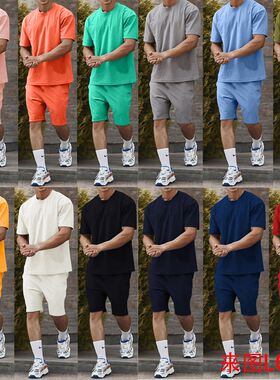 2023夏季新款男士休闲大码短袖宽松短裤套装运动两件套men's