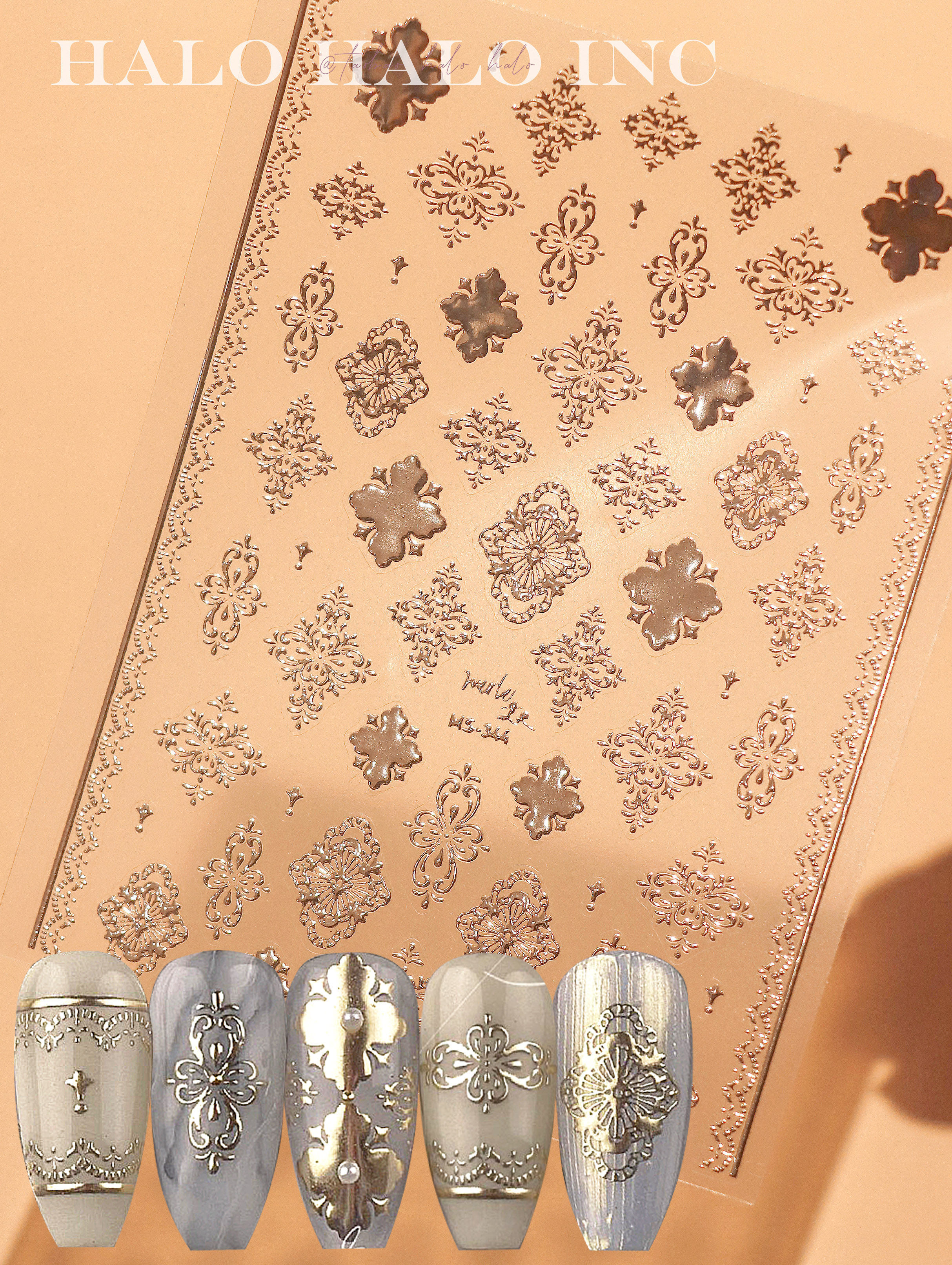 美甲贴纸布契拉提风花砖烫金蕾丝