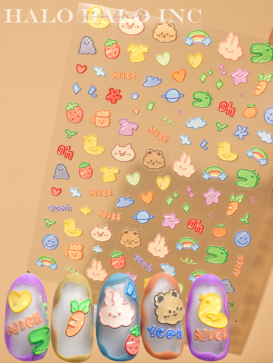 美甲贴纸油画棒涂鸦卡通可爱兔子