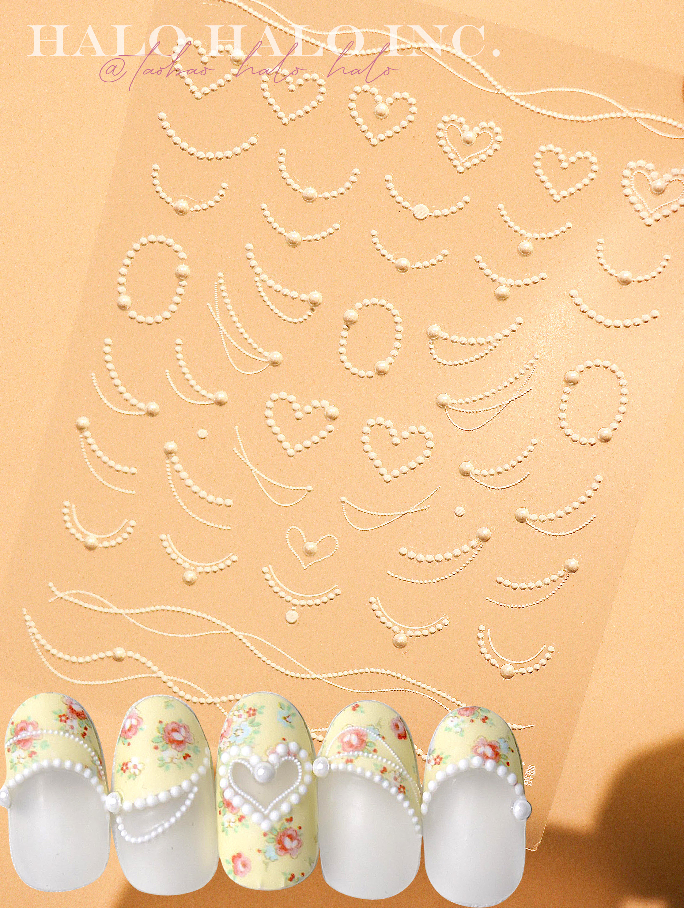 美甲贴纸法式晶钻一串珍珠银链条