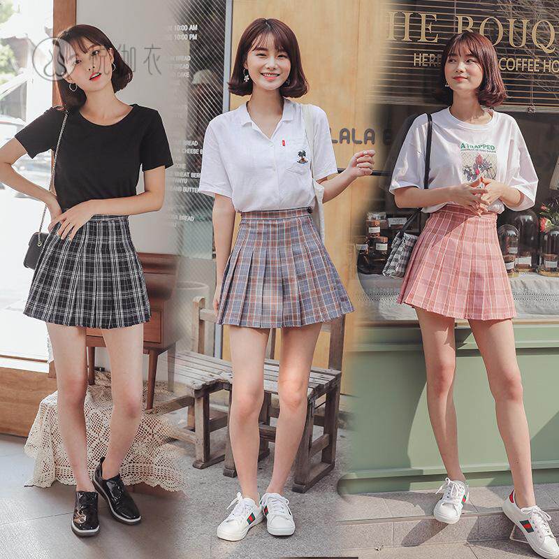 2025春款学院风百搭高腰显瘦格子百褶裙短裙网球裙半身裙女