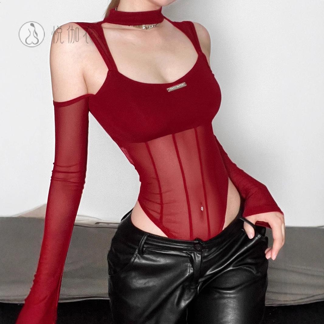 长袖恤女网红纯欲上衣性感网纱