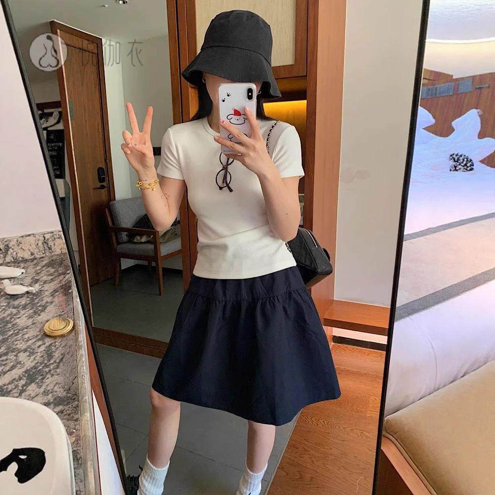 2025夏季日系复古松紧腰A字女