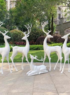 室外模拟梅花鹿玻璃纤维动物白鹿雕塑销售部园林森林景观装饰摆件