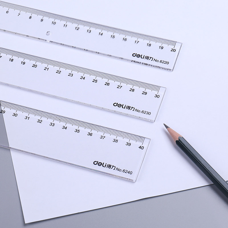 得力直尺透明多功能长尺子20 /30/40/50/60cm办公绘图测量工具尺