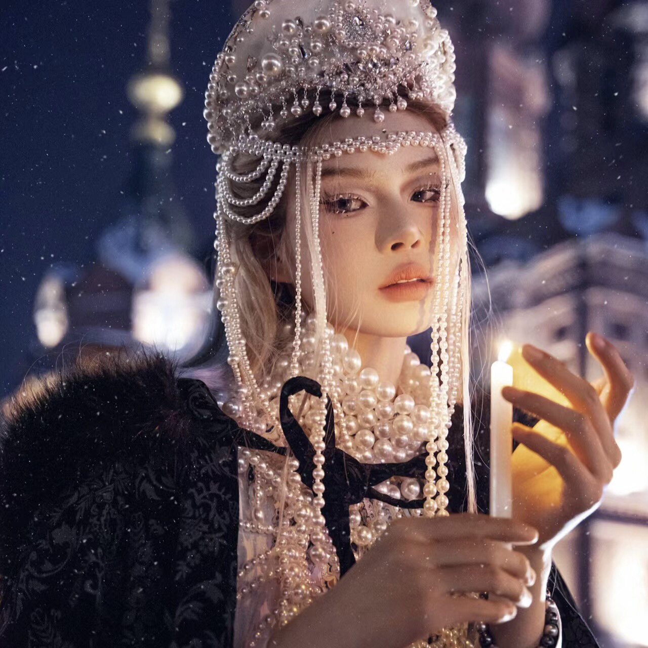 俄罗斯公主写真头饰哈尔滨旅游写真道具珍珠额饰古风异域风情发冠