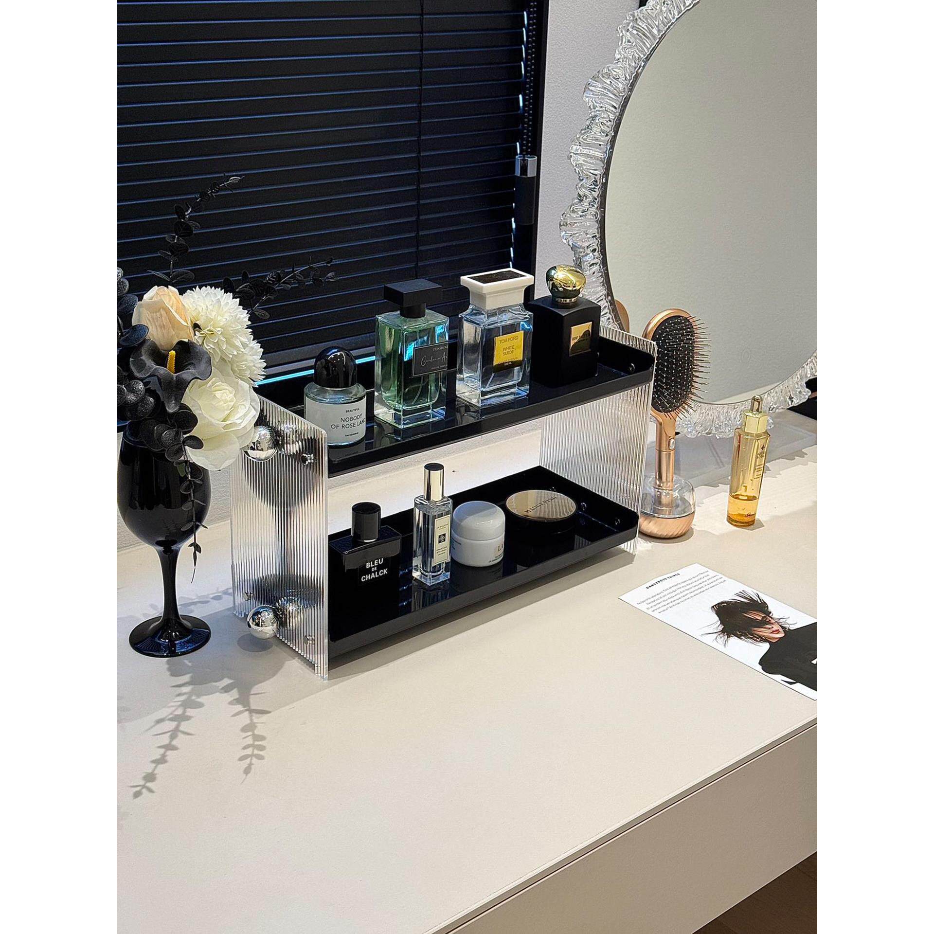 轻奢简约中古香水多层收纳架桌面上展示架梳妆台护肤品香薰置物架