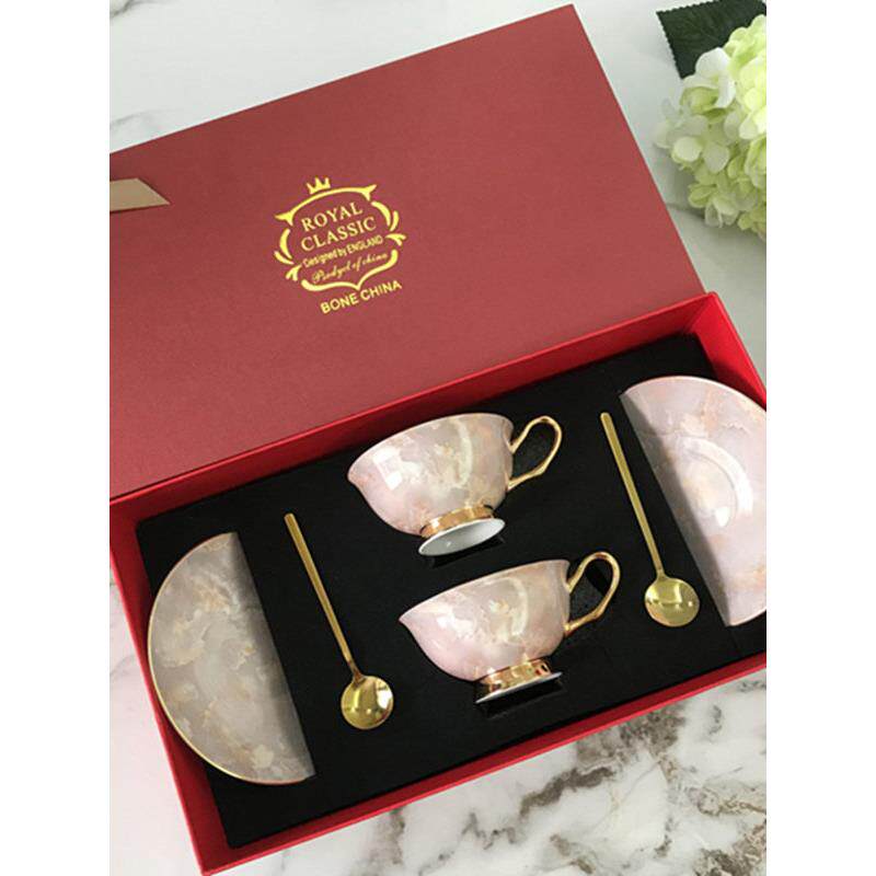 欧式咖啡杯碟套装轻奢骨瓷下午茶杯家用花茶杯勺子高级感礼盒装