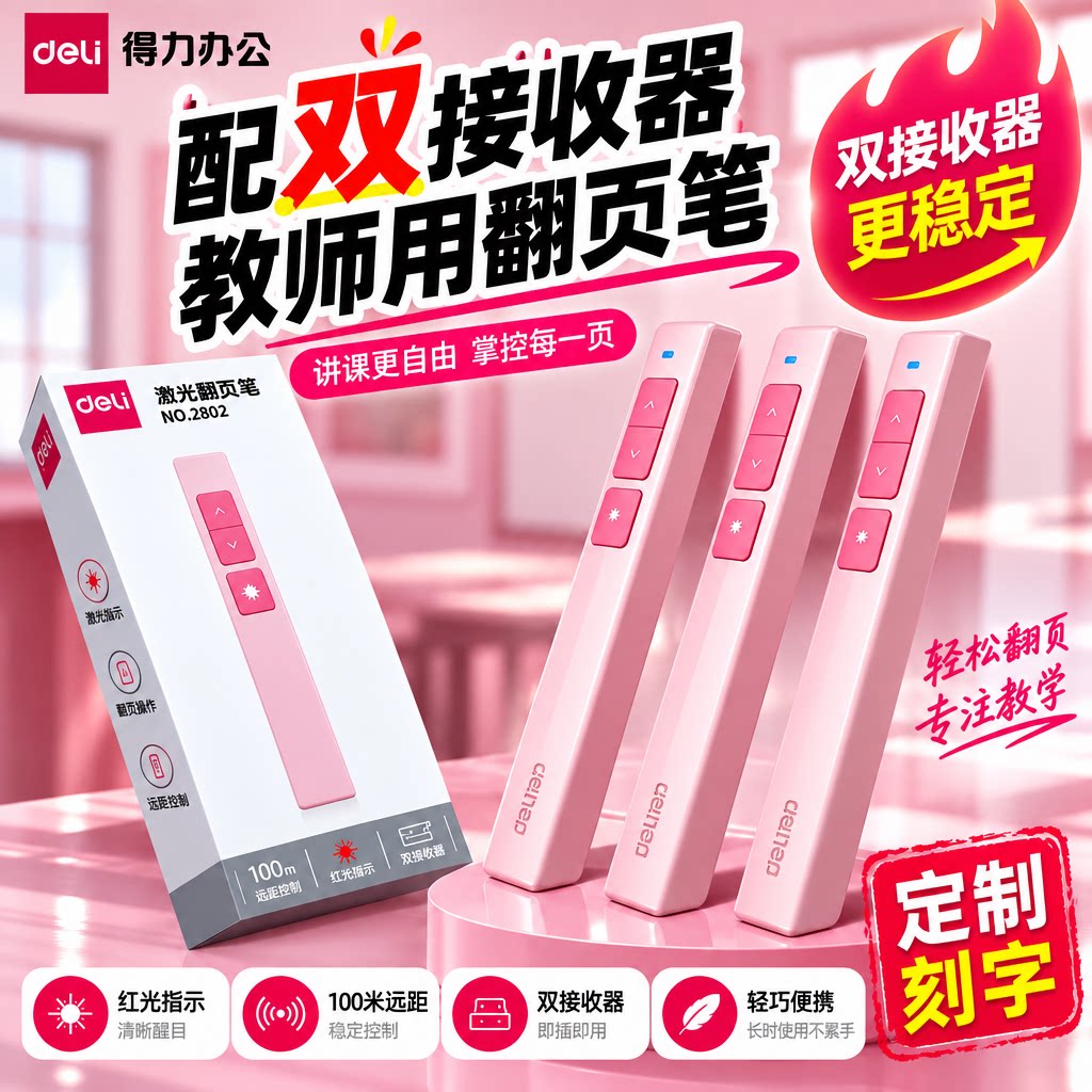 得力翻页笔usb接收器配件翻页笔教师用多功能激光笔上课多媒体教学一体机多媒体翻页触控笔