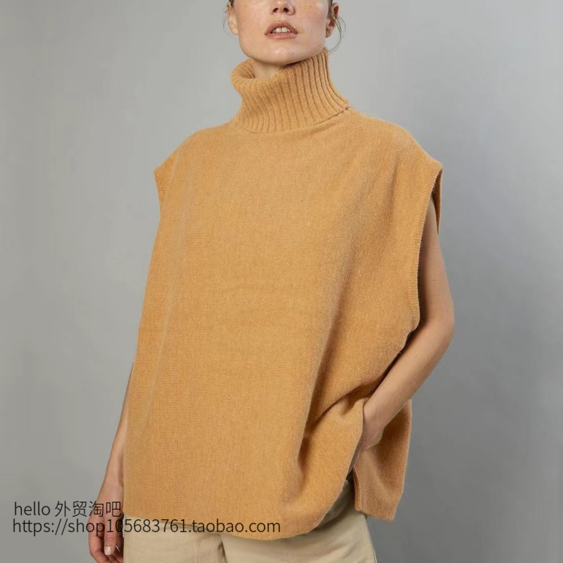 欧美高领无袖上衣时尚宽