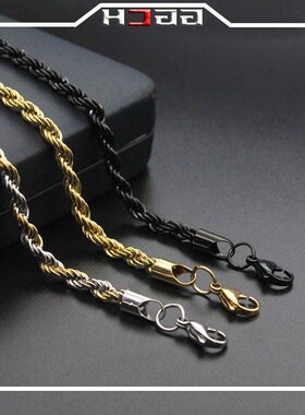 Gold-plated twist chain stainless steel necklace不锈钢麻花链