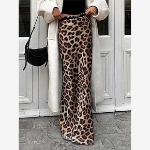 欧美风夏季色丁豹纹半身裙复古鱼尾裙 Satin leopard print skirt