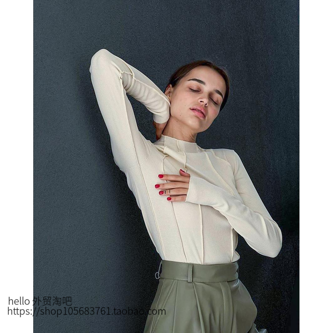 欧美风打底衫设计感长袖T恤百搭上衣Splice long sleeved t-shirt