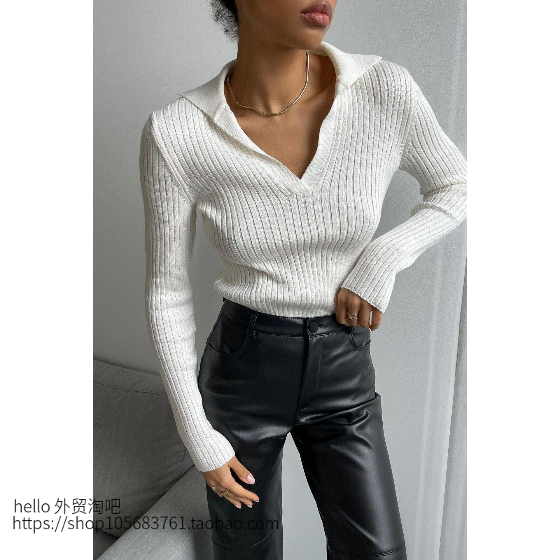 秋冬新款翻领修身套头针织衫打底衫上衣Polo neck fitted sweater