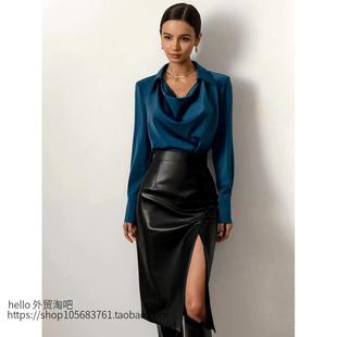 slit 2022秋冬新款 皮裙高腰開叉氣質PU半身裙High waist skirt